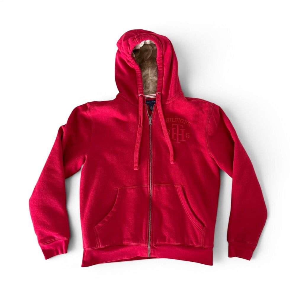 Tommy Hilfiger Red Sherpa Lined Full Zip Hoodie Jacket Men's Large L/G